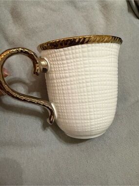 White Ceramic Coffee Mug with Gold Trim and Handle